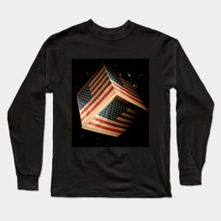 American Flag Cube in Space Long Sleeve T-Shirt